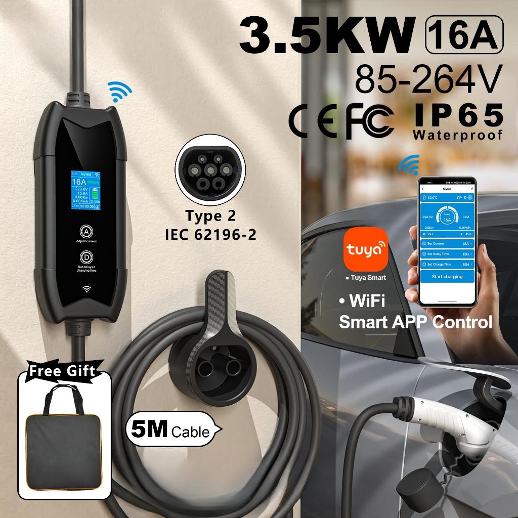 EV Charger 16A 3.5kW Type 2 Electric Car Charging Station 5M Charging Cable Electric Vehicle Car Charger