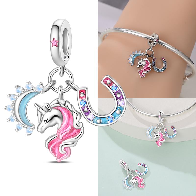Copper Cute Colorful Unicorn Charms Beads Fit Original Bracele For Women Diy Bead For Matching Jewelry Making Gift