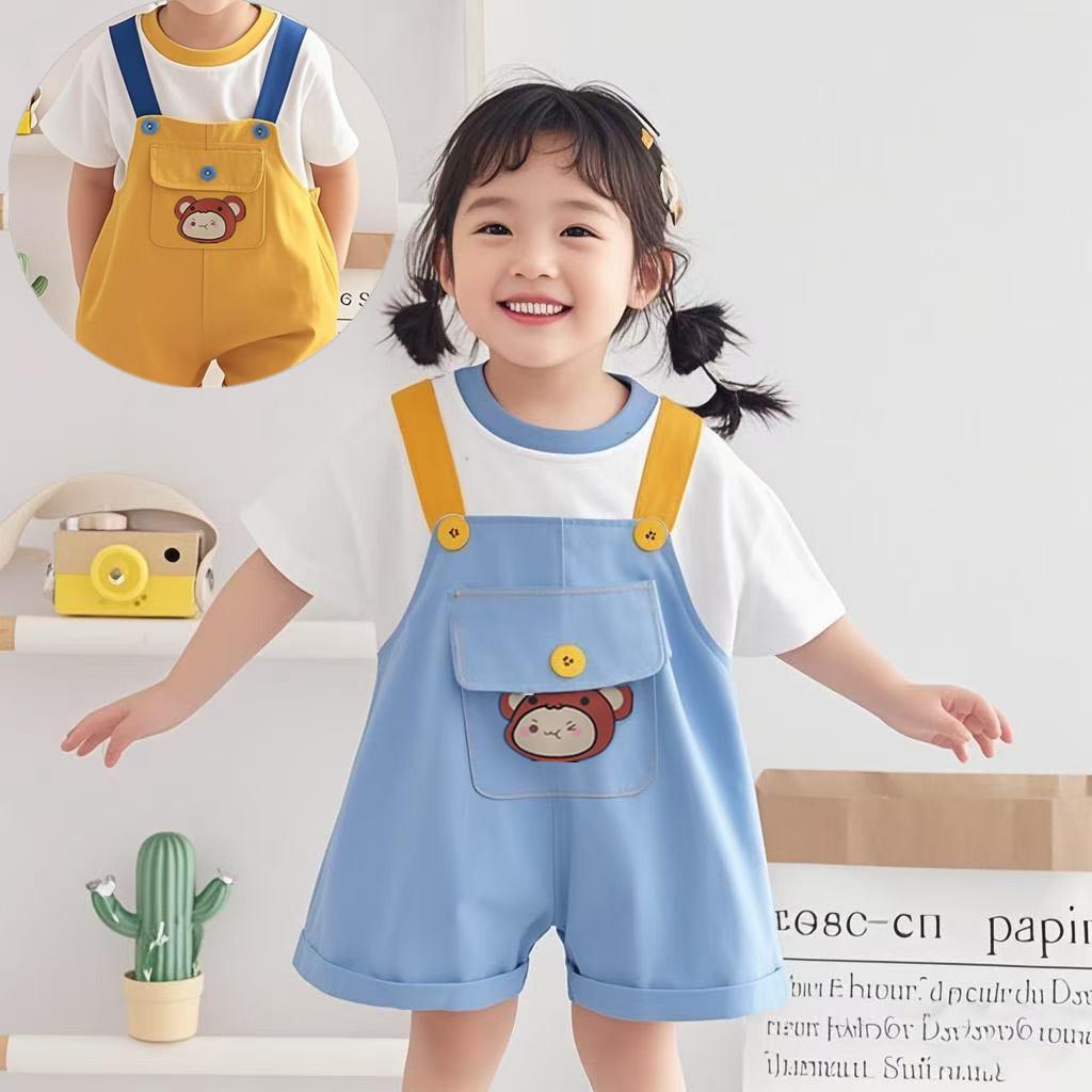 Baby Summer Overalls Set, Children's Round Neck Short Sleeved Two-piece Set