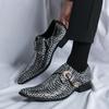 Phoenix Pattern Men's Wedding Leather Shoes Sliver Golden Shoes Dress Shoes Point-toe Chelsea Luxury Party Prom Shoes Size 33-46