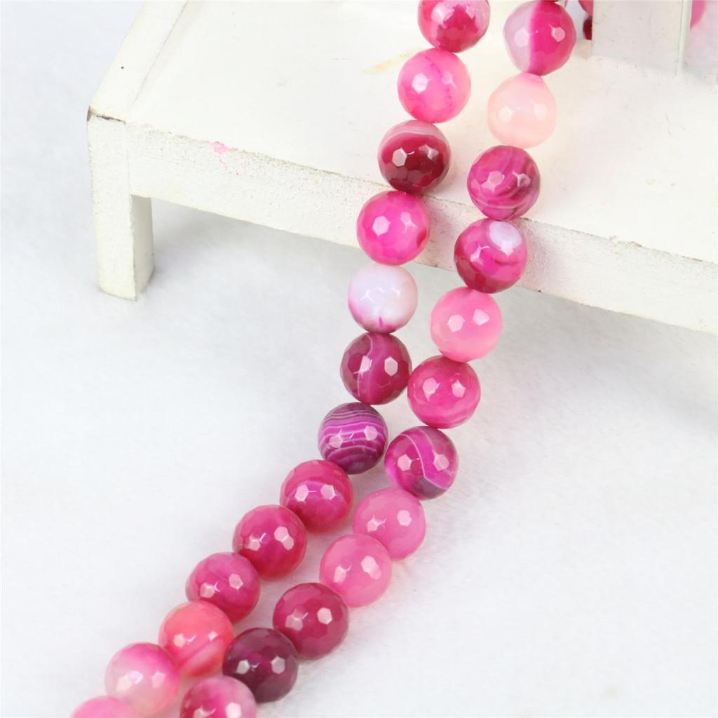 10mm Round Faceted Rose Red Agates Onyx Loose Beads Women Girls for Jewelry Making Design DIY Accessories Natural Stone