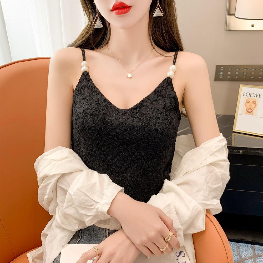 V-neck Camisole Lace Pearl Camisole Sexy Bandeau Tube Top Slim Undershirt Over Suit Underneath Tank Top