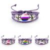 Unique Purple Leather Bracelet With Rainbow Flag Time Gemstone For Men And Women