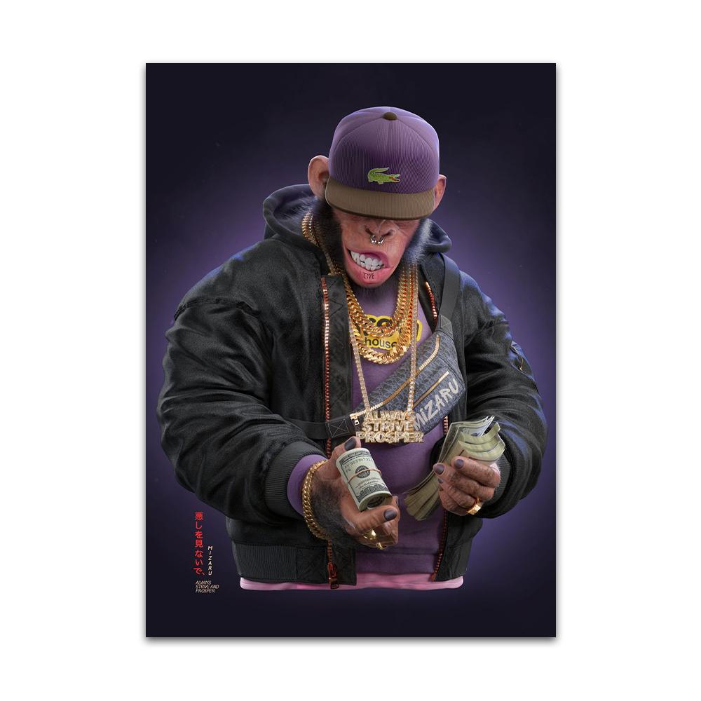 Богатые деньги, хип-хоп, горилла, плакат с принтом, крутая маска, солнцезащитные очки, обезьяна, холст, картина, забавное настенное художественное украшение в гостиной