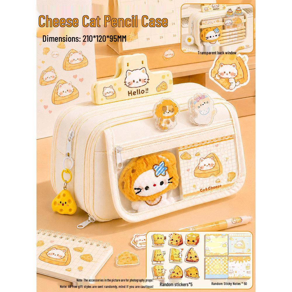 13-Layer Cheese Cat Pencil Case: 2026 Stationery Set & Birthday Souvenir