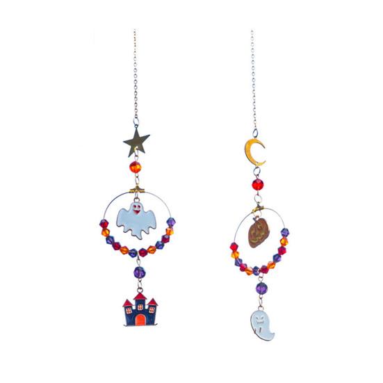 Halloween Pumpkin Hanging Decoration Spooky Moon Star Ghost Ornament Holiday Party Car Rearview Mirror Indoor Suncatcher Wind Chime Pendant