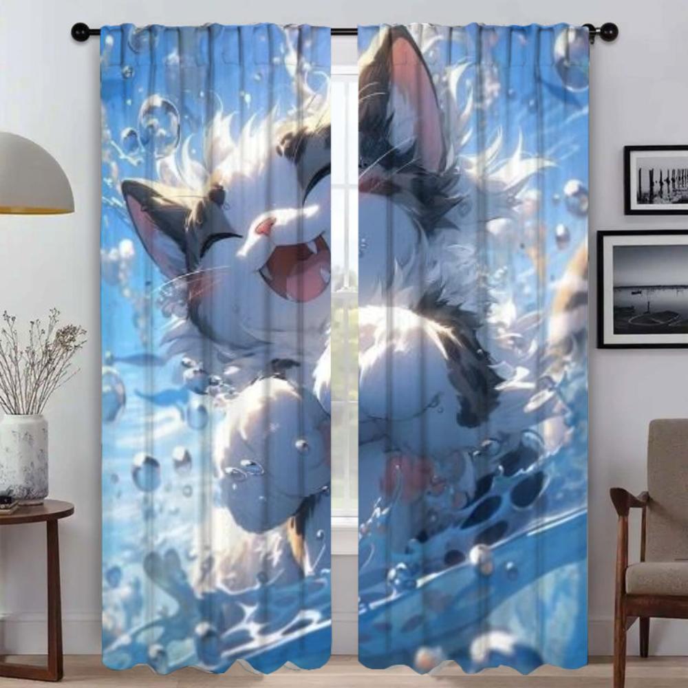 Anti-mosquito Curtains for Camera Cute Cartoon Cat Curtains Child Room Window Curtain for Room 2 Panel Partition Shades Living
