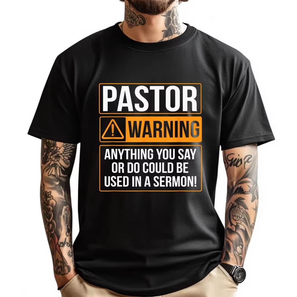 2026 New VintagePastor Warning Anything You Say Could Be Used in A Sermon Print Short Sleeve Streetwear Mens T Shirt Top