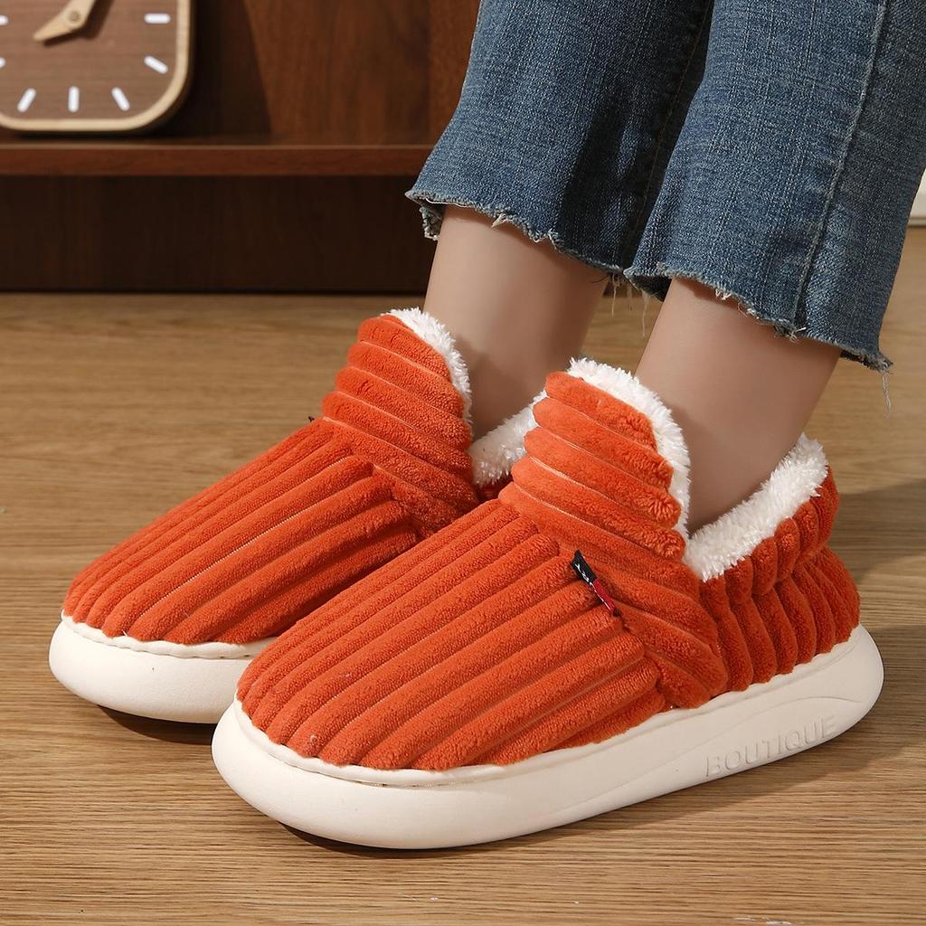 Winter 2024 Plush-Lined Thick-Soled Cotton Slippers for Outdoor & Indoor Wear
