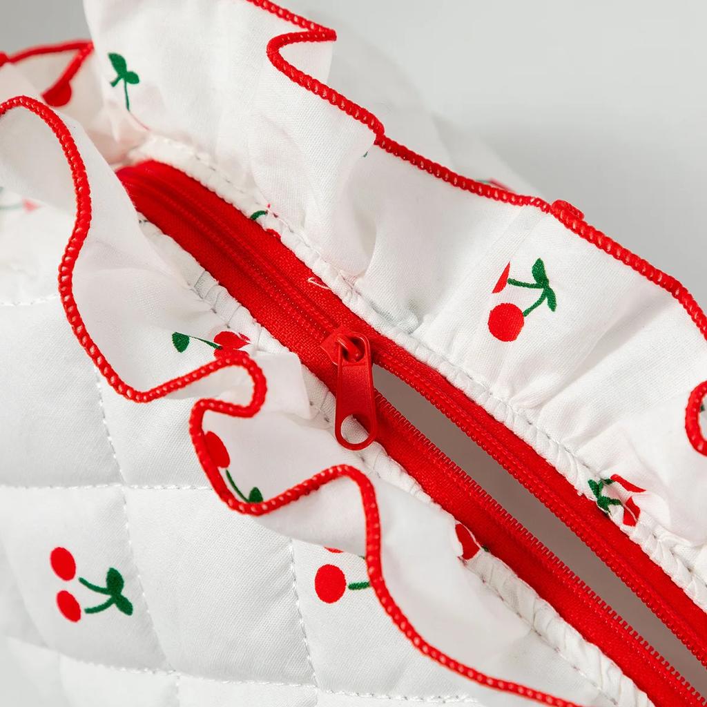 Women Cosmetic Bag Korean Cherry Print Makeup Bag Travel Toiletry Bag Sundry Storage Organzier Handbag for Girls