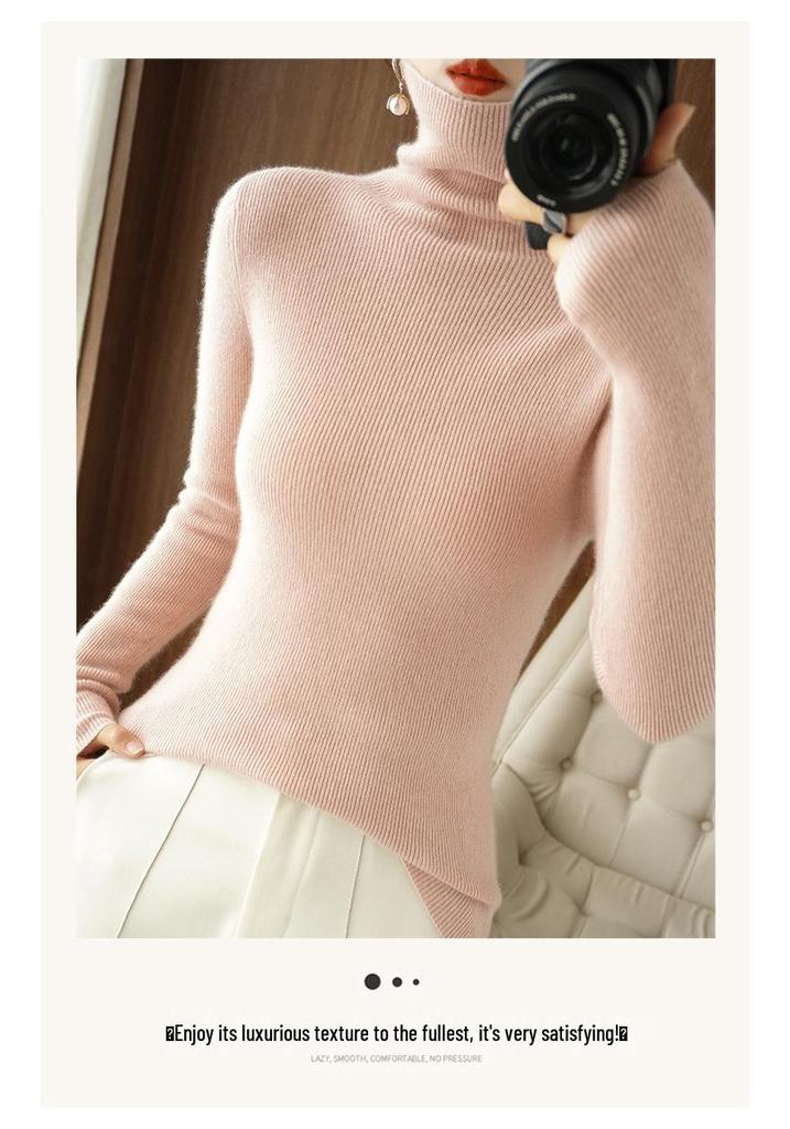 Women's Slim Fit High Neck Knit Sweater - Autumn/Winter Base Layer Pullover