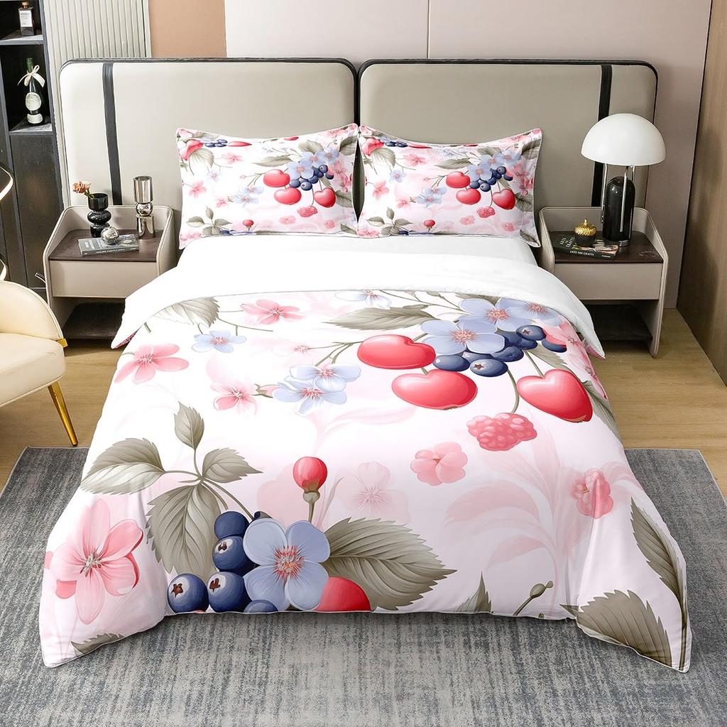 Blueberries Duvet Cover Sets Queen King Lightweight Quilt Covers Bedroom Decor Farmhouse Summer Fruits Bedspread Covers No Quilt