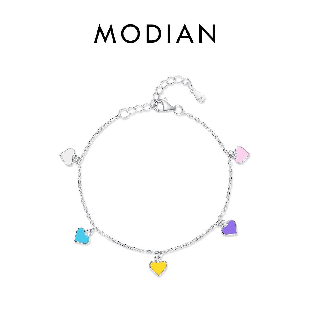 MODIAN Браслет из стерлингового серебра 925 пробы с разноцветными сердечками, радужная эмалированная цепочка, вечерние ювелирные изделия для женщин, подарок на День Святого Валентина