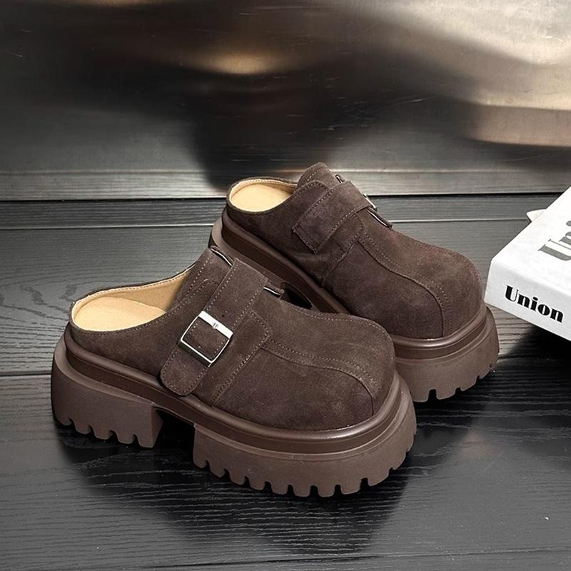 Замшевые туфли на толстой платформе женские мюли модные туфли на высоком каблуке 2025 тренд зима новый бренд пряжка повседневные женские туфли