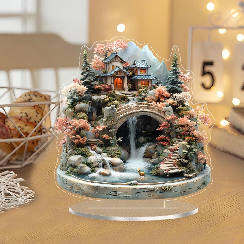 2D Spring Garden Waterfall Acrylic Desktop Decorate Multi-functional Home Office Decorative Item Creative Christmas Theme Gift