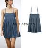 Spring and Summer New Women's Clothing Ins Style Wide Pleated Decoration Denim Straight Collar Camisole Short Dress 0250080