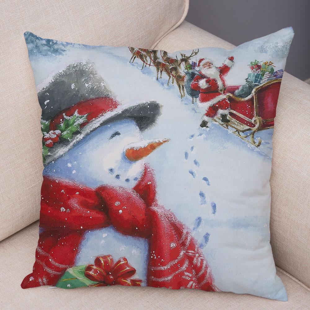 Cute Cartoon Snowman Cushion Cover Christmas Decoration Soft Plush Pillowcase Living Room Sofa Ornaments Bedroom Home