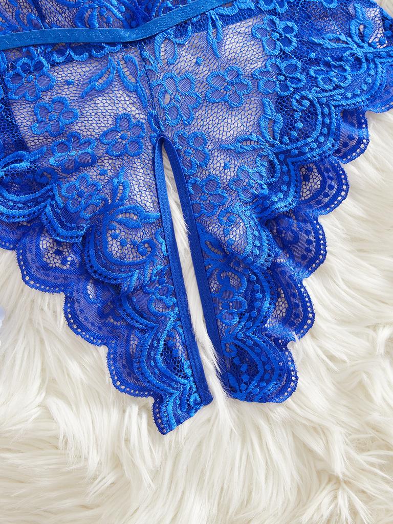 Sleeveless Lace Hollow Bra Set Transparent Sexy Crotchless Lingerie Erotic Costumes Deep V Open Bra Woman Sexy Underwear Set