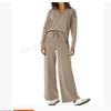 Autumn and Winter Fashion Casual Women's Long-sleeved Drawstring Solid Color Commuter Trousers Suit Women