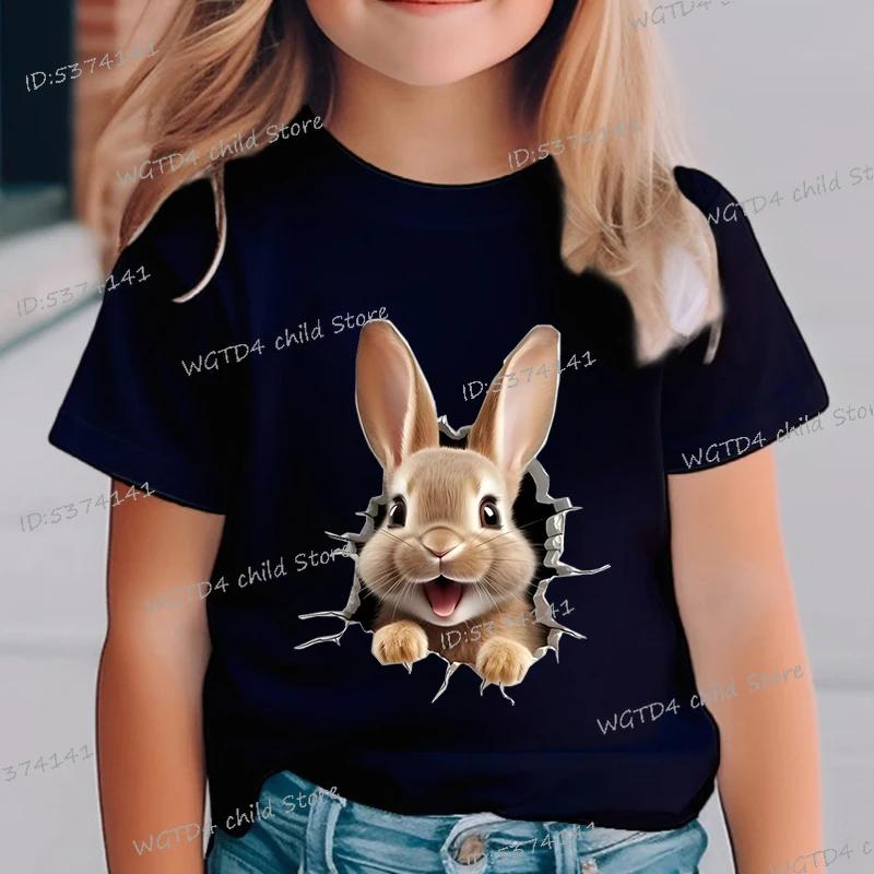 Топы для детей 3D милый кролик принт футболка мода популярная круглый вырез футболка мальчики девочки креативный кролик короткий рукав пасхальная футболка