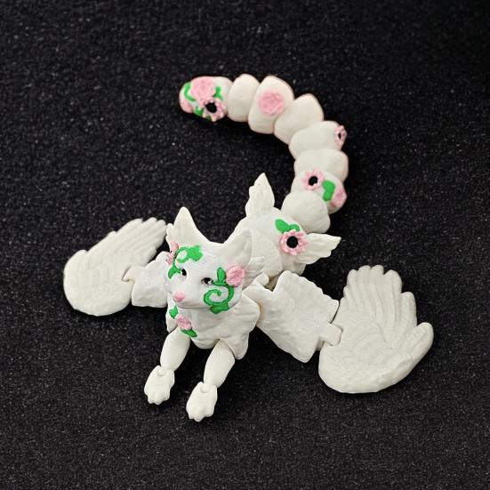 3D-печатная фигурка белой лисы с подвижными суставами, фигурка крылатой лисы, шарнирная модель животного, игрушка-фиджет, украшение для рабочего стола, орнамент