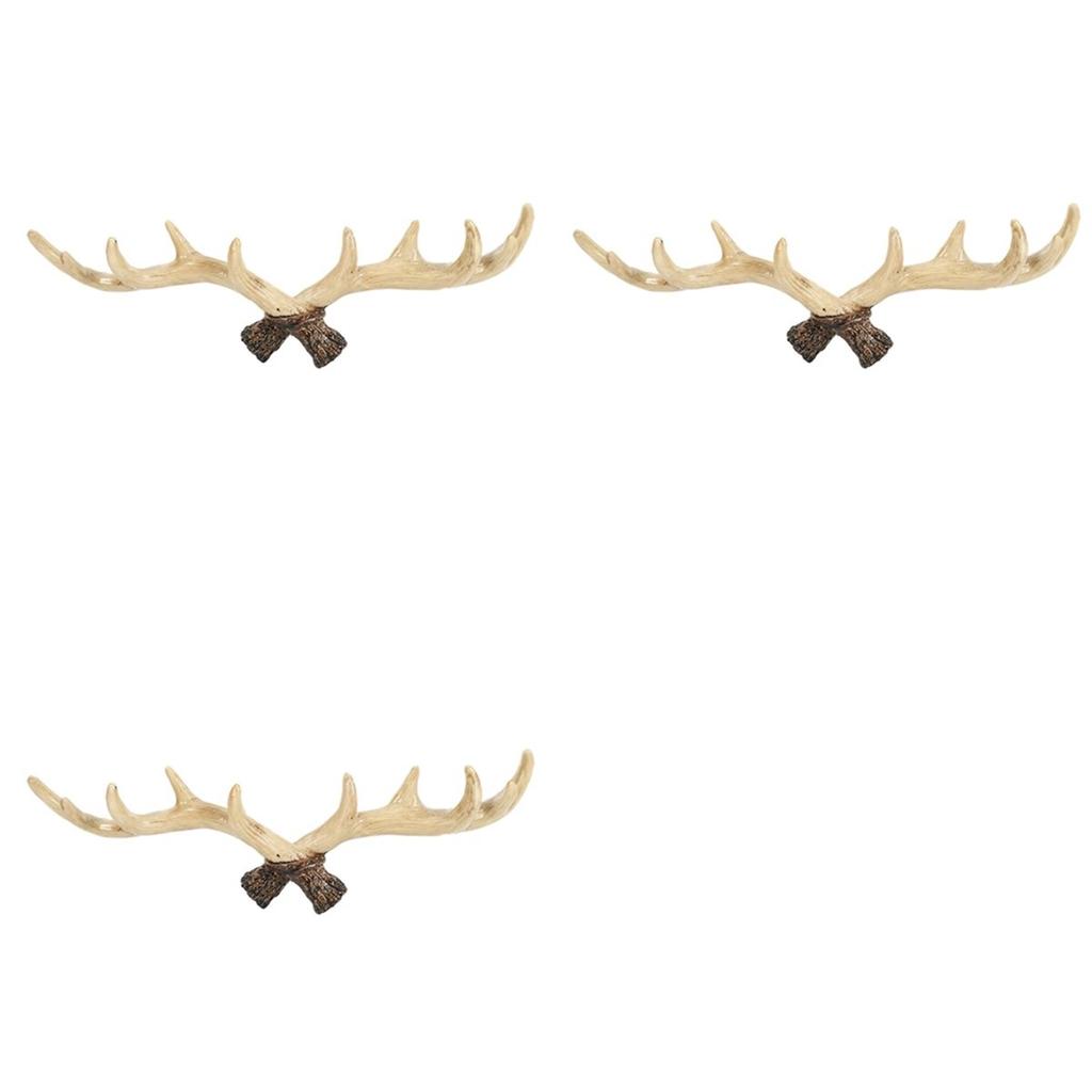 3X Vintage Deer Antlers Wall Hooks - 28Cm Wall Mounted Clothes Hanger Coat Rack Key Holder For Decorative Wall Hook,A