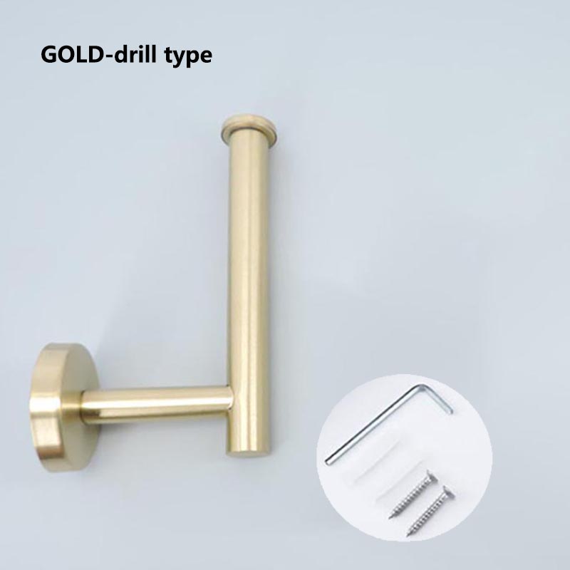 3colors Gold Silver Bathroom Tissue Wall Mount Drill Black Wc Stainless Toilet Roll Paper Towel Holder Organizers Rack Hanger