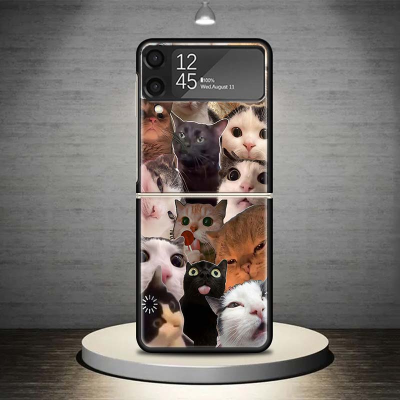 Чехол для телефона с мемами "Плачущий кот" для Samsung Galaxy Z Flip 7 6 5 4 3 5G Ударопрочный чехол Z Flip7 Flip6 ZFlip5 Flip3 Flip4 Роскошный чехол