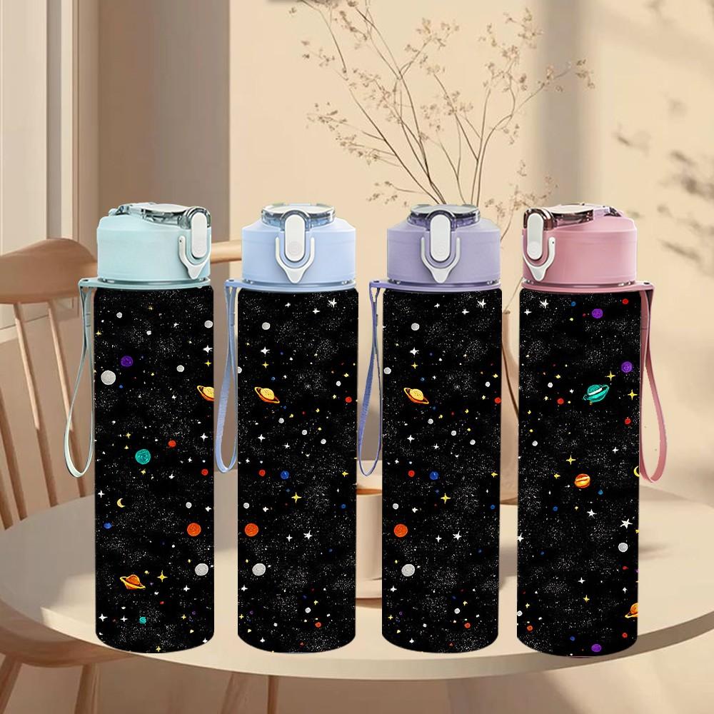 1PC Dark Sparkle Star Galaxy Print 750ml Color Plastic Sports Water Bottle Leakproof Flip Straw Lid Suitable for Sports Office Home Use