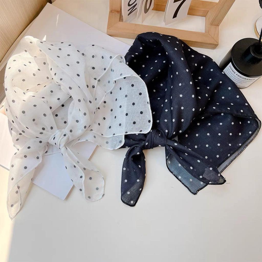 Summer Retro Triangle Headscarf Korean Polka Dot Scarf Kawaii Triangle Scarf Spring Shawl Women's Scarf White Handkerchief NEW