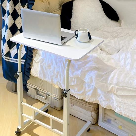 Standing Laptop Computer Desk Height Adjustable Bedside Table with Wheels Portable Overbed TV Tray Movable Hospital Home Couch Side Heavy Duty