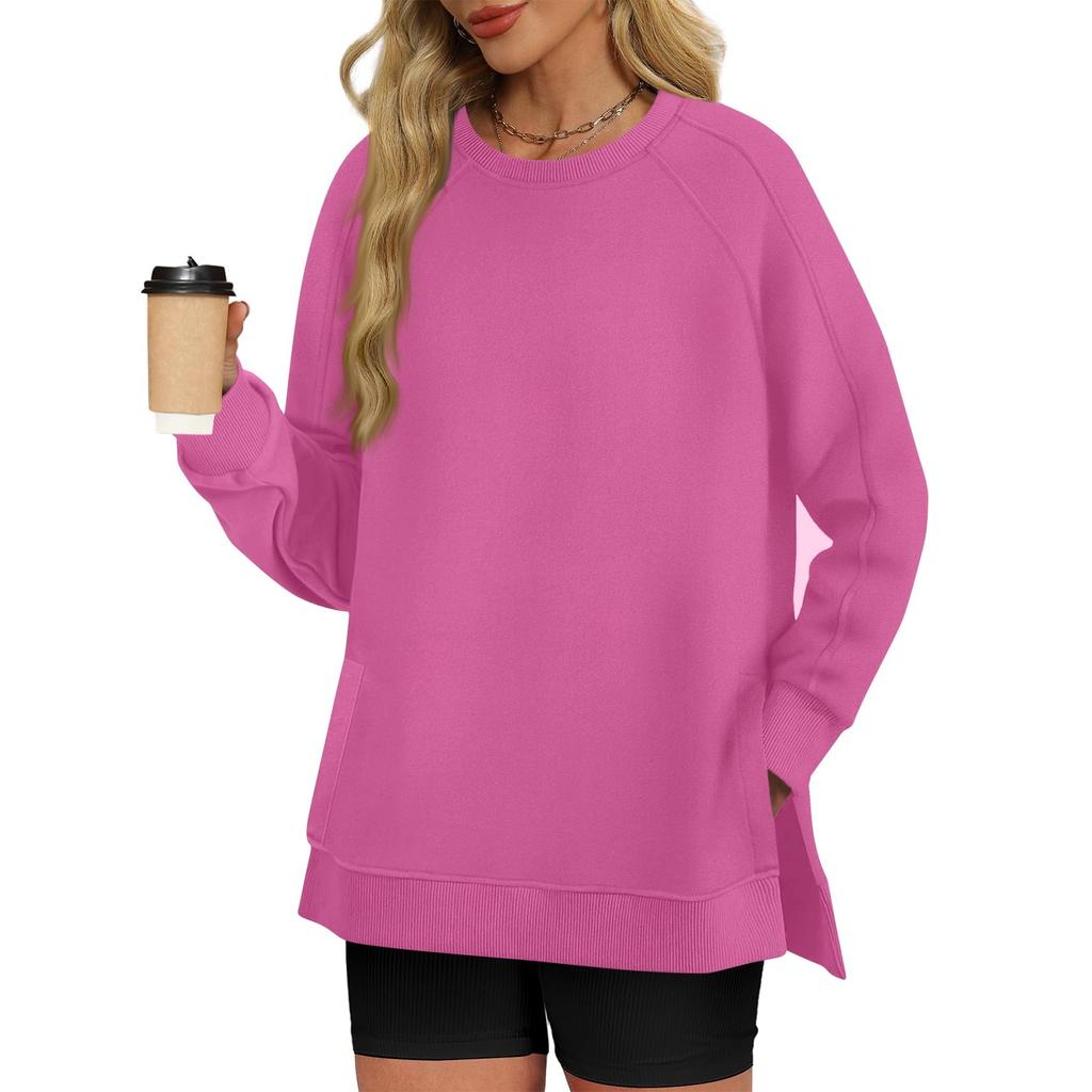 Женская толстовка свободного покроя с воротником реглан и длинным рукавом, верхняя одежда, рубашка, открытая сбоку толстовка