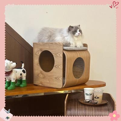 Кровать-тумбочка для кошек из массива дерева, моющаяся мебель для питомцев, многофункциональный пуф с местом для хранения, экологически чистый для кошек и собак