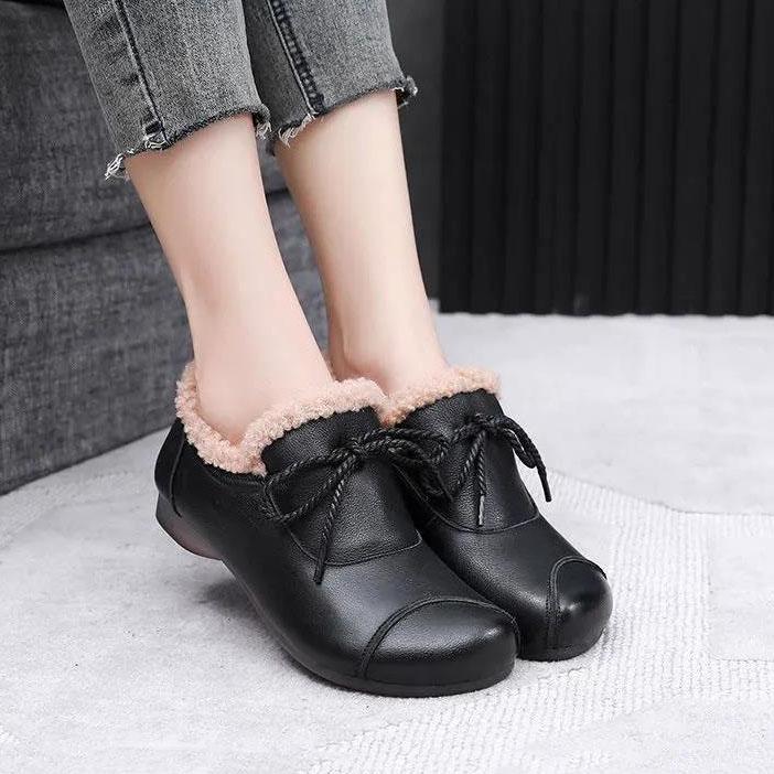 Женская зимняя мягкая теплая обувь, женские нескользящие однотонные хлопковые туфли на плоском каблуке большого размера