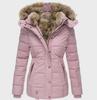 Women's Slim Fit Hooded Winter Jacket with Fur Collar and Zipper Closure