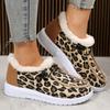 Зимние толстоподошвенные низкие теплые хлопковые туфли с мелким вырезом женские бархатные утепленные леопардовой расцветки сноубутсы