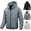 Men's Casual Solid-color Embossed Textured Thick Cotton Jacket, Men's Cotton-padded Warm Hooded Long-sleeved Coat