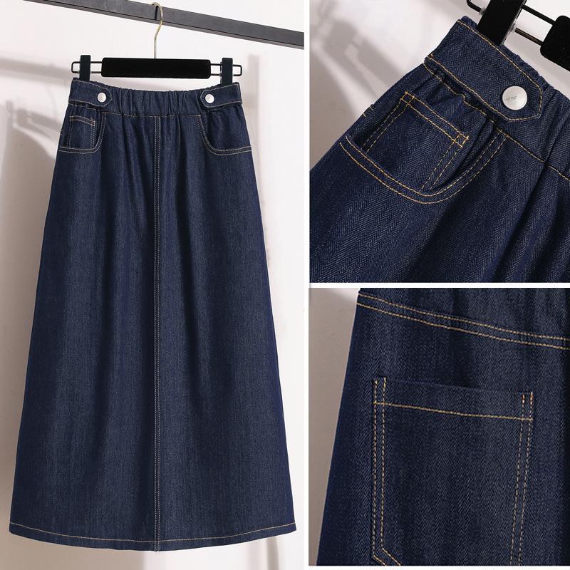 Женская летняя юбка-трапеция из эластичного денима больших размеров, элегантная синяя винтажная юбка-полусолнце
