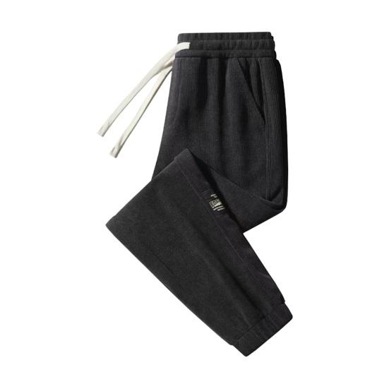 Winter Fall Men Sport Pants Loose Drawstring Elastic Waist Thick Plush Pockets Plus Size Ankle-banded Solid Color Exercise Trousers Sweatpants