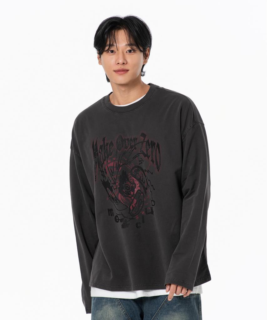 MOZMOZ Brother Graphic Pigment Long Sleeve Charcoal