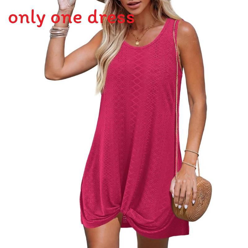 Polyester Splicing Aline Mini Dress With Twist Knot For Summer Beach Vacation Wear