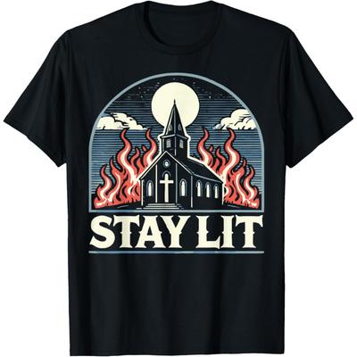 Stay Lit Оккультная Горящая Церковь Сатанинская Готическая Языческая Футболка(1)