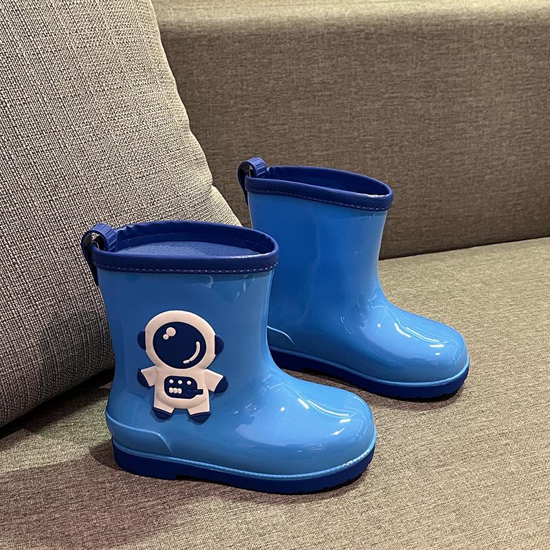 Детские дождевики для мальчиков, астронавтов, резиновые сапоги, флисовые, нескользящие, для детей среднего и старшего возраста, водонепроницаемая обувь