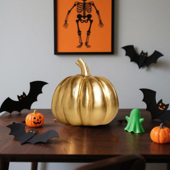 Halloween Pumpkin Ornament Fine Workmanship Hand-painted Pumpkin Art Piece Autumn Seasonal Home Decor