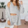 Home Wear Long Sleeved Plush Casual Three Piece Set Jacket Vest Shorts Sports Suit