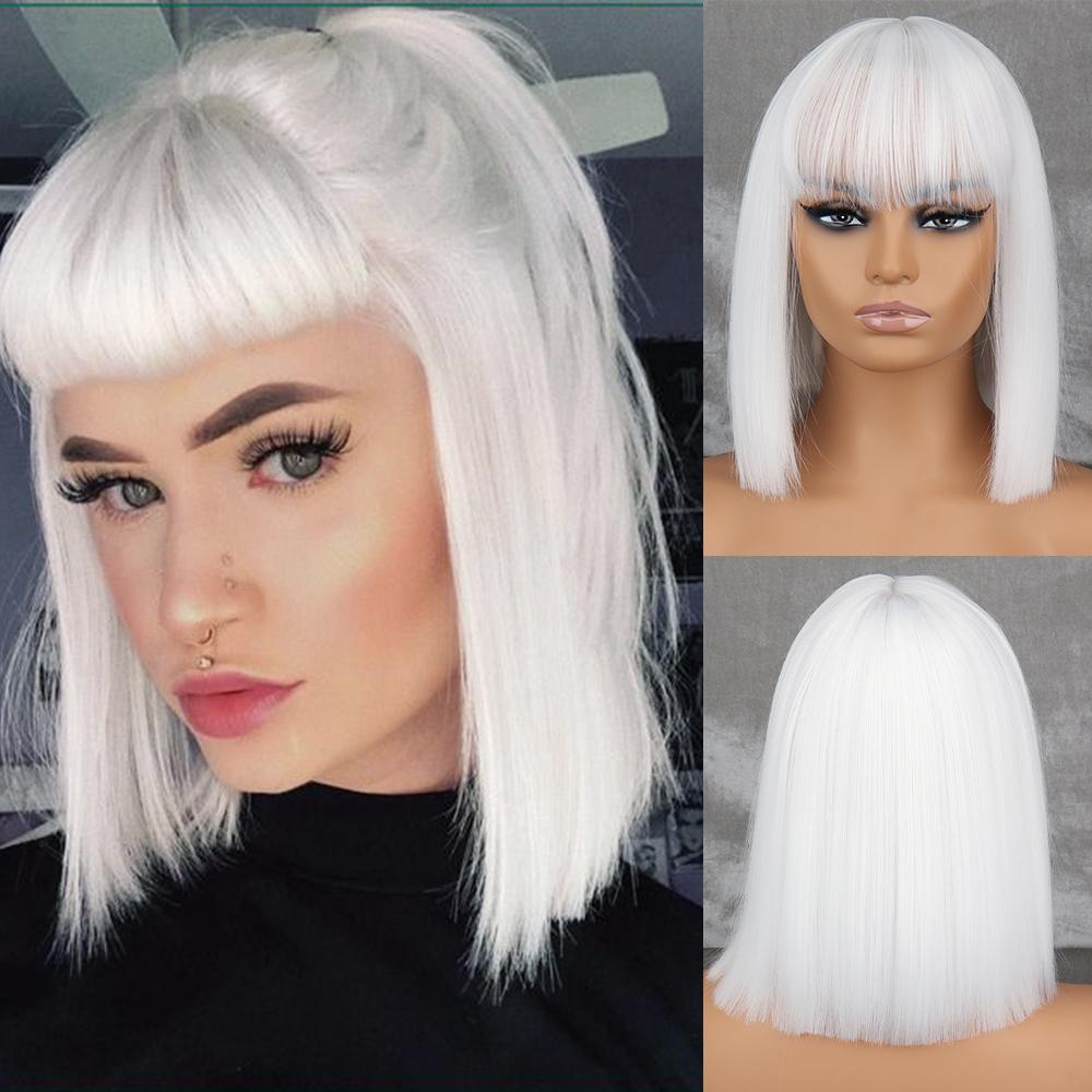 MISS WIG Short Straight Orange Wig With Bangs Synthetic Fiber Wig African American White Female Cosplay/Party/Daily Wig