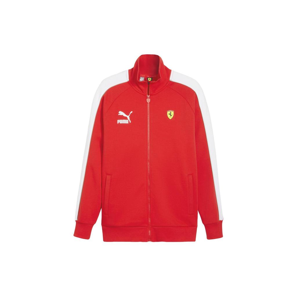 Puma Ferrari Race Iconic T7 Track Jacket With Color Block Design And Stand Collar Men Jackets Red 625198-02