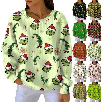 Женский модный повседневный пуловер с градиентным рождественским принтом, спортивный топ с длинным рукавом