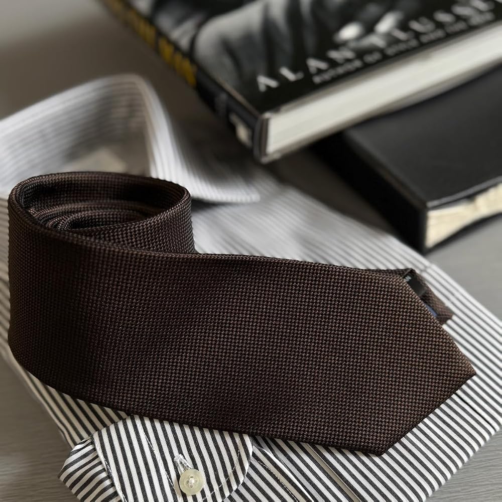 Milano Alpha Kyoto Tango-made Necktie, Made in Japan, 100% Silk, Stylish, Solid Brown, Suitable for