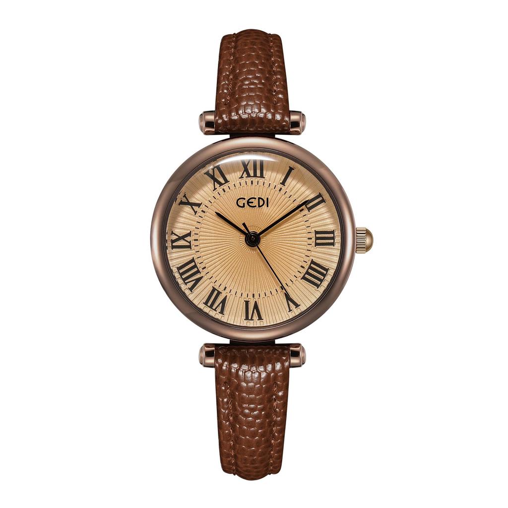 Gedi Retro Women's Waterproof Quartz Watch - Small Dial, Leather Strap, Ideal for Students